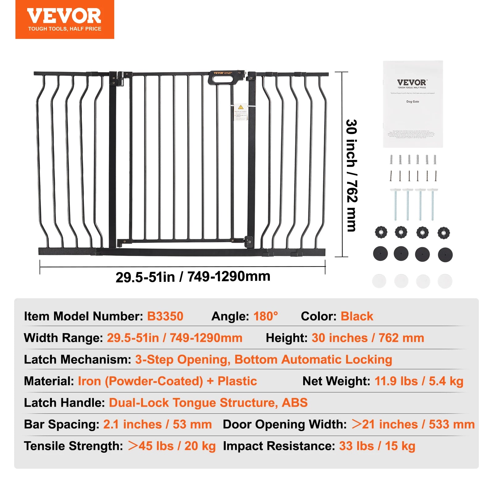 Adjustable Baby Gate with Auto-Close Door for Stairs and Doorways