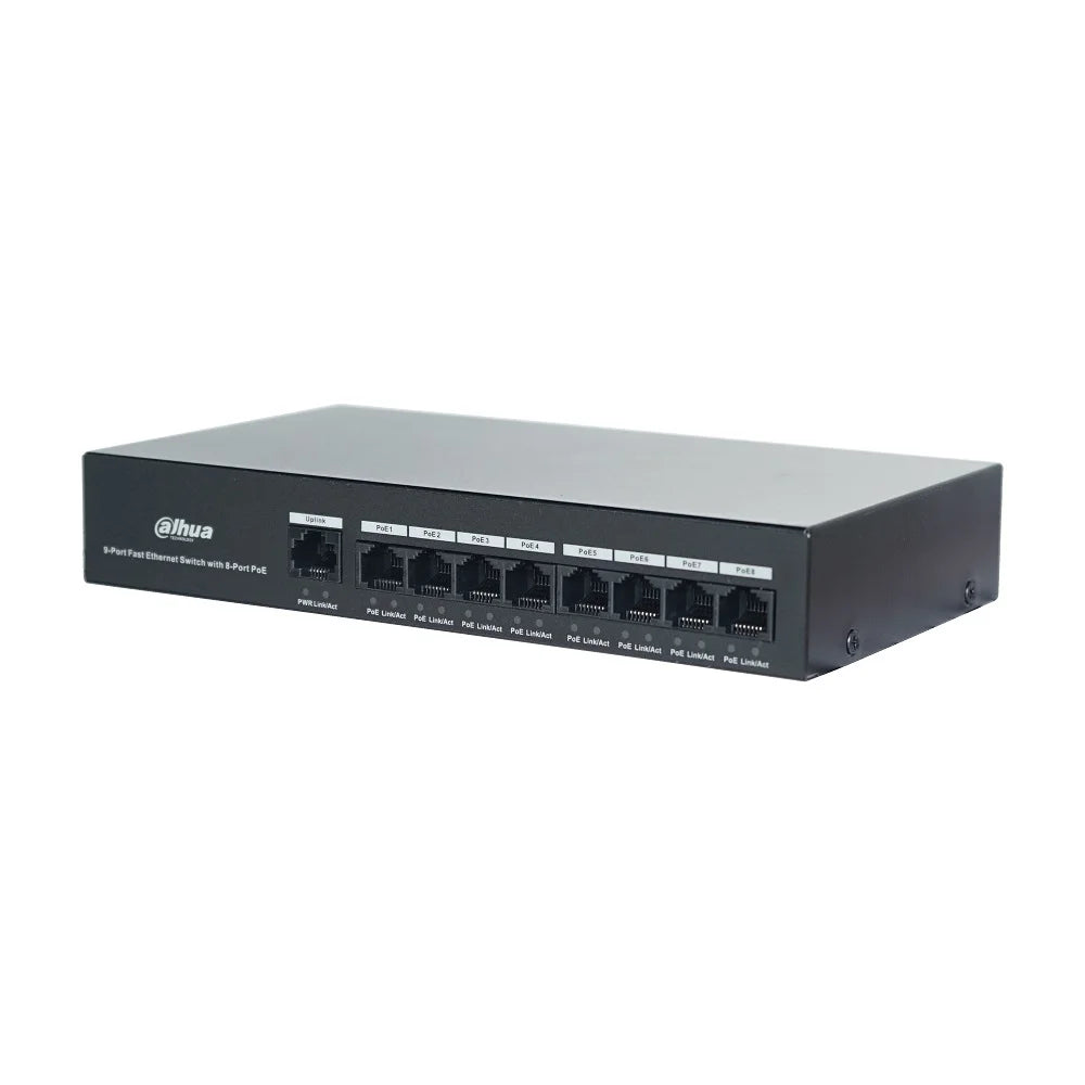 Dahua DH-S1300C-8ET1ET-DPWR 8-Port PoE Switch (Unmanaged), Support IEEE802.3af, IEEE802.3at standard, POE Network Switch