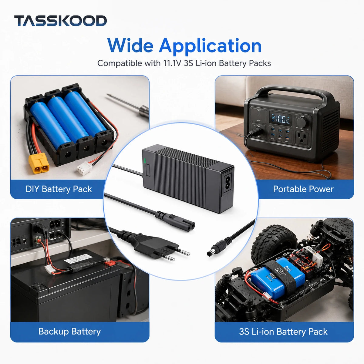 شاحن 12.6 V لحزم بطاريات الليثيوم 3S المتوافقة