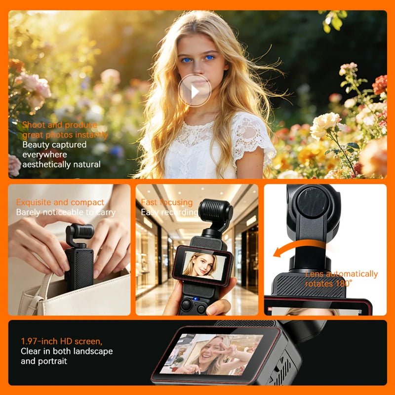 Pocket Action Camera with Rotating Lens