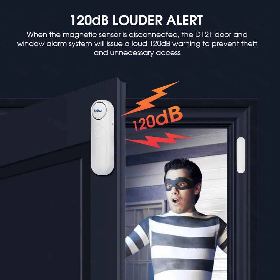 Wireless Door Window Sensor Alarm 120dB with Remote Control 300ft Anti-Theft System