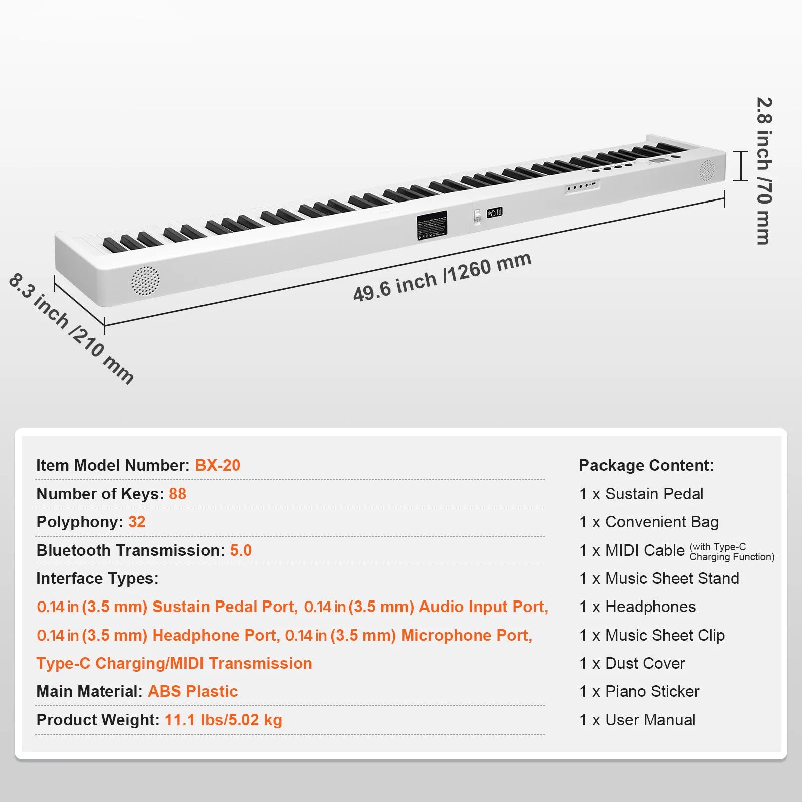 Foldable 61/88-Key Bluetooth MIDI Keyboard Piano with Rechargeable Battery