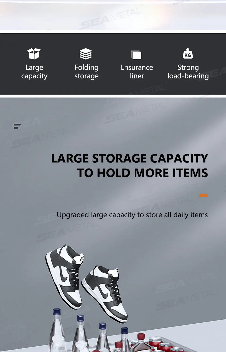 SEAMETAL Large-Capacity Foldable Storage Box for Car Trunk Organizer 61L Large-Bearing Thicken Storage Box for Camping/Fishing
