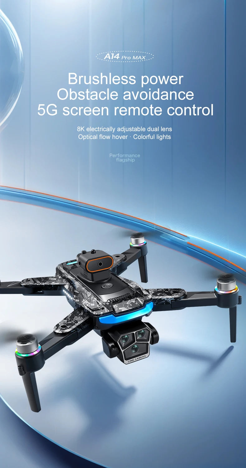 For Genuine A14 Pro Max GPS Brushless 8K Three Camera Obstacle Avoidance Foldable Quadcopter RC with screen Distance Drone Toys