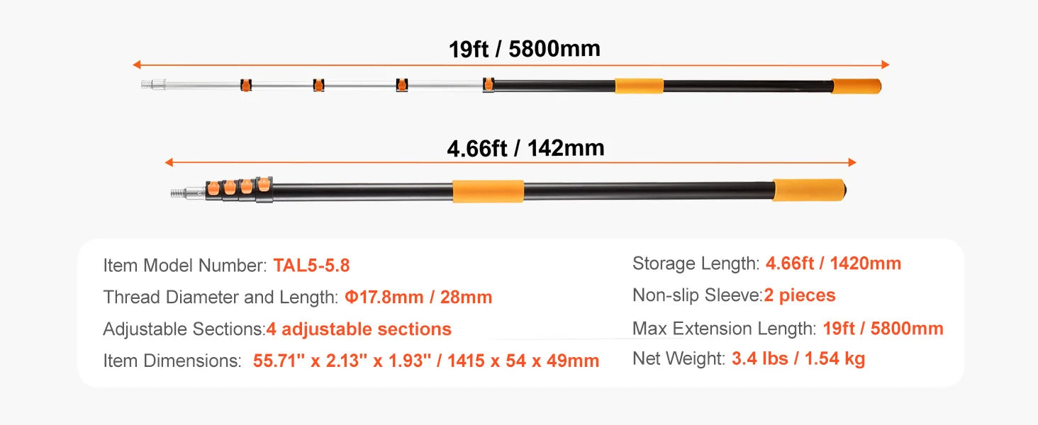 SucceBuy Telescopic Extension Pole Multi-Purpose Extendable Pole Sturdy Aluminum Alloy Paint Pole Extension Reach Roller Stick