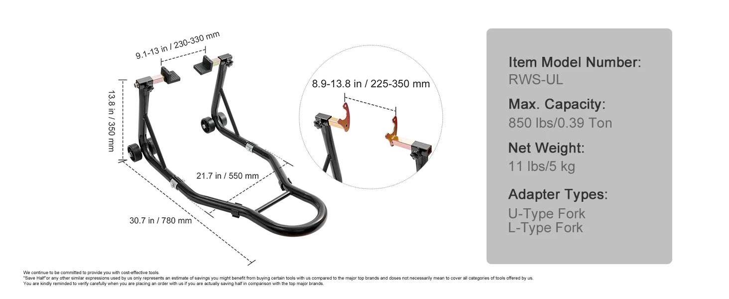 SucceBuy Motorcycle Stand Lift 850lbs Front Rear Combo Stand Lift Stand Front&Rear Wheel Fork Stand Heavy Duty Rear Wheel Stand
