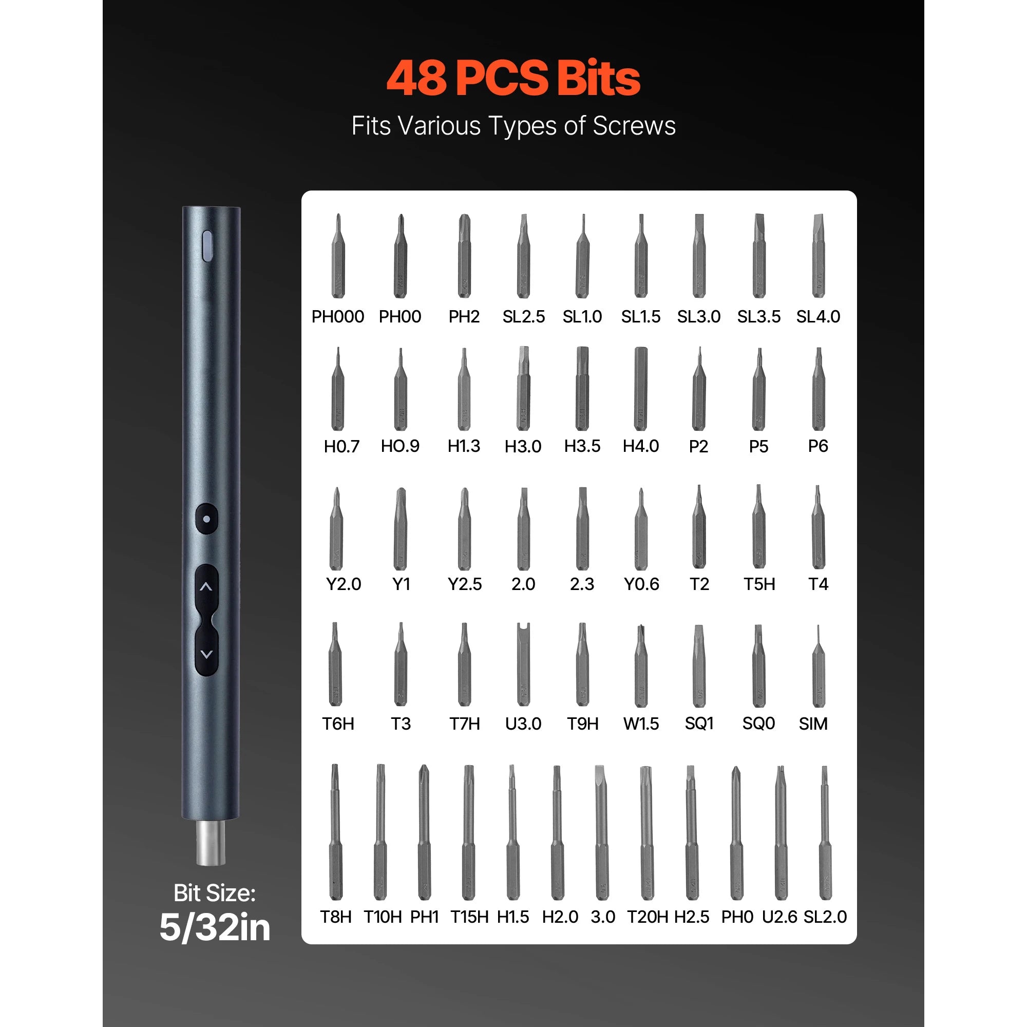 Precision Electric Screwdriver Set with 48 Bits, LED & Fast Charging