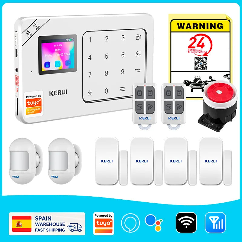 ES Delivery KERUI domáci alarm WiFi GSM alarmný systém kompatibilný s Tuya Smart 433MHz Ochrana domova Alexa PIR pohybový senzor