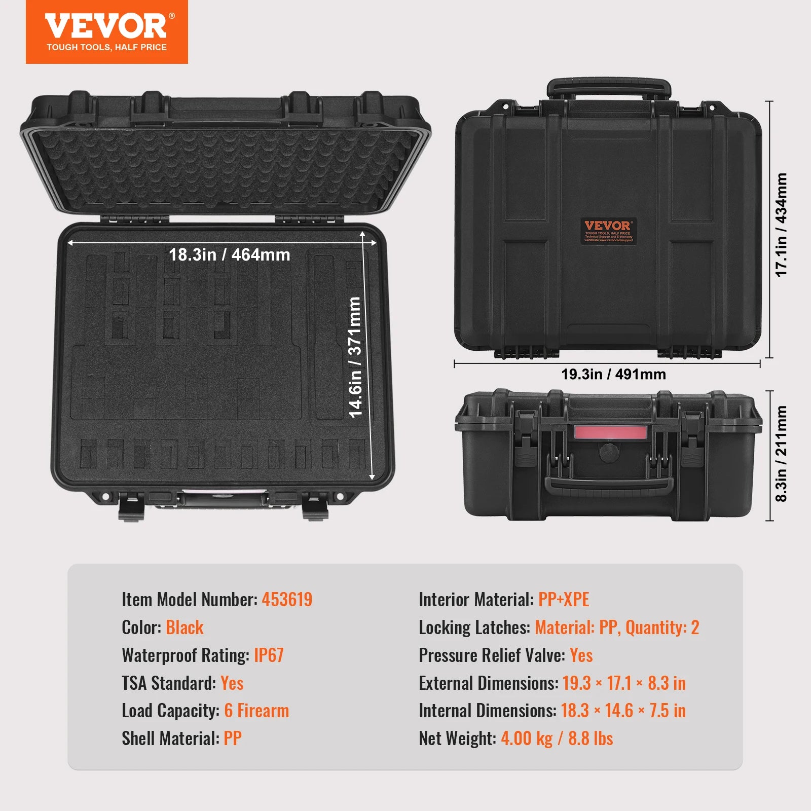 Hard Pistol Case with Pre-Cut Foam IP67 Waterproof TSA Lockable