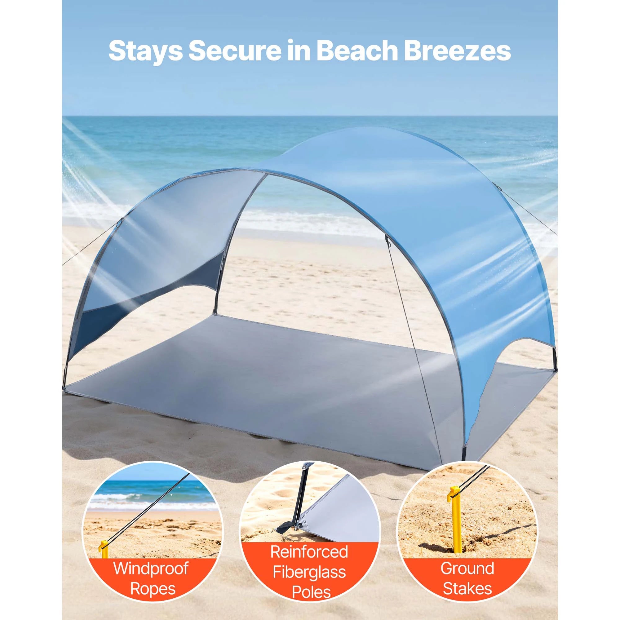 SucceBuy Strandtelt Solskærm til 3/4 person UPF 50+ beskyttelse Portabelt solskærm canopy til camping, fiskeri, udendørs, picnic