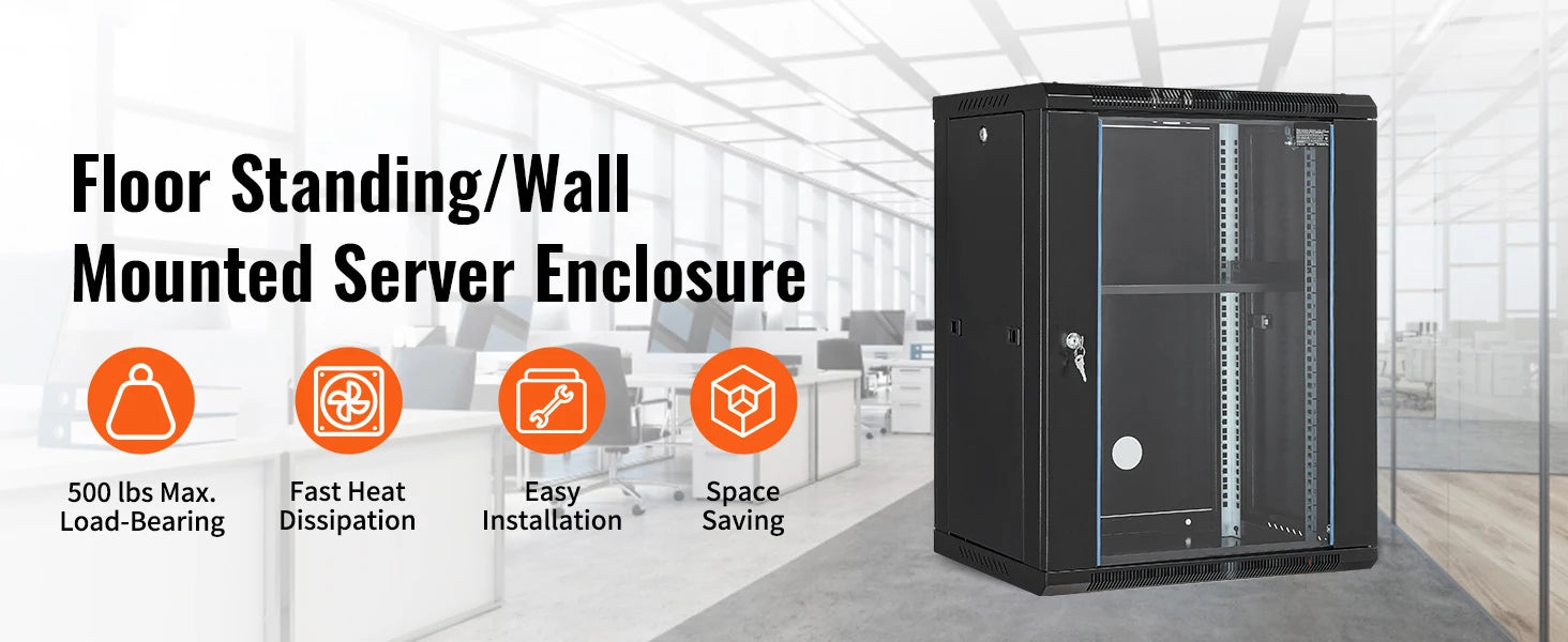 SucceBuy 15U Wall Mount Server Cabinet 500lbs Max Ground-mounted Load Capacity Network Rack Enclosure for IT A/V Devices Use
