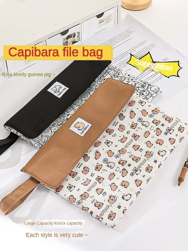 Kapibala File Bag Student Stationery Bag Cartoon High Appearance Large Capacity Zipper Storage Bag Kapibala File Bag Student St