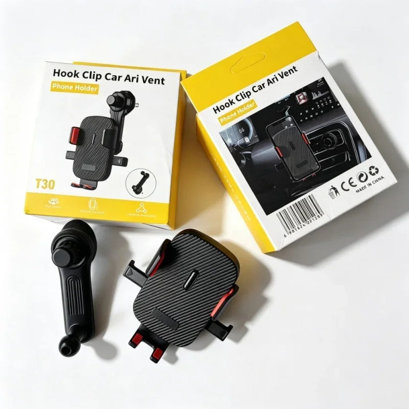 Suporte para telemóvel para ventilação do carro com gancho e mola