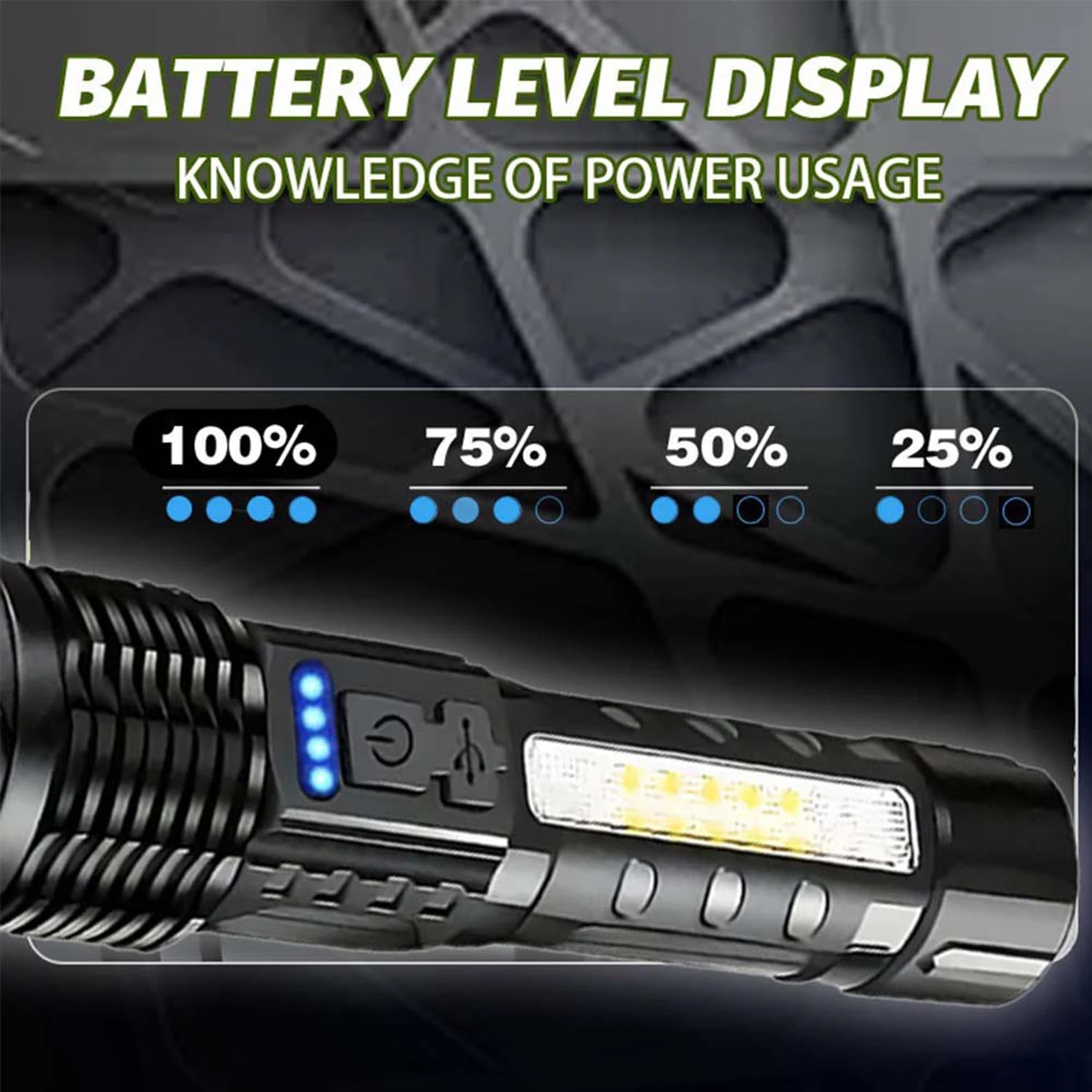 Lampe de poche LED rechargeable avec 7 modes et faisceau zoom réglable
