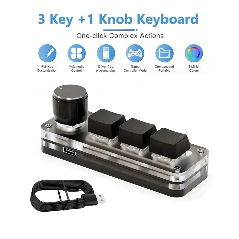 Three-Key Programmable Macro Pad with Knob