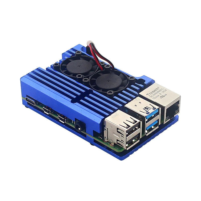 Skal till Raspberry Pi 4 Model B med dubbla minikylfläktar, skyddande kylhölje i aluminiumlegering för RPi 4 4B