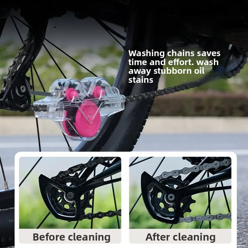 Transparent Bicycle Chain Cleaner with Pink Brushes