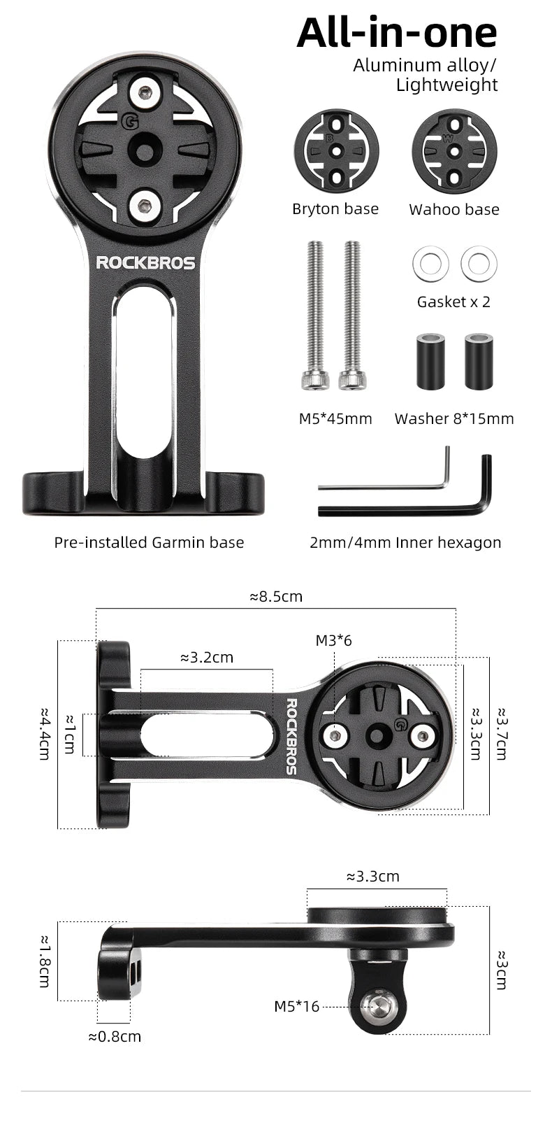 Prolunga per Supporto Computer da Bici con Porta Luce Anteriore Staffa in Lega