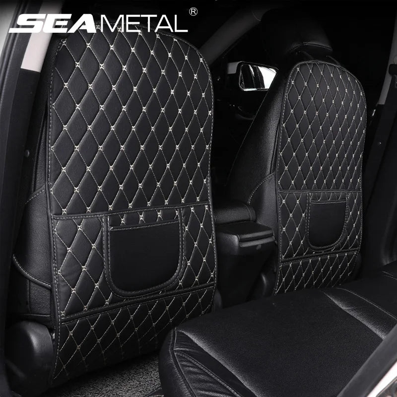 PU Leather Car Anti-Kick Mats Auto Seat Back Protector Cover Car Back Seat Organizer with Storage Pockets Interior Accessories