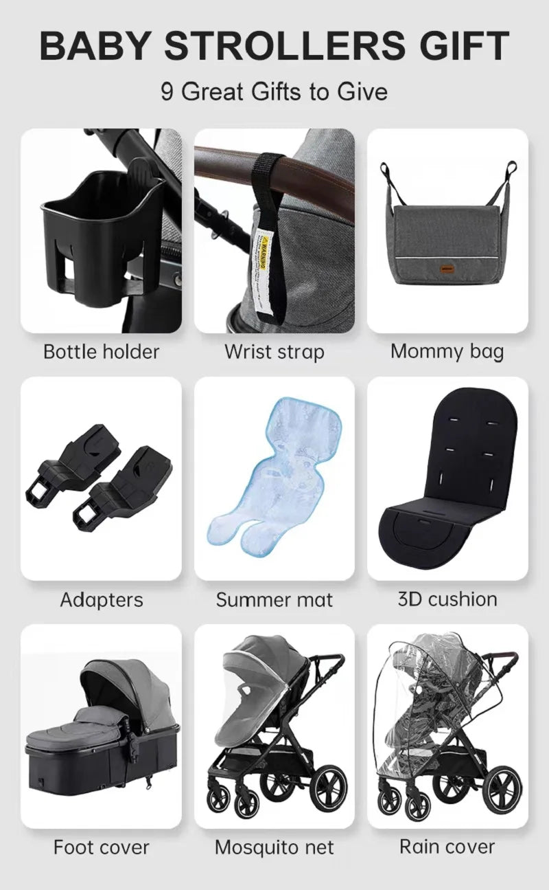 Luxury Baby Stroller 3 in1 Portable Travel Baby Carriage Fold Pram High Landscape Aluminum Frame Newborn Infant Stroller