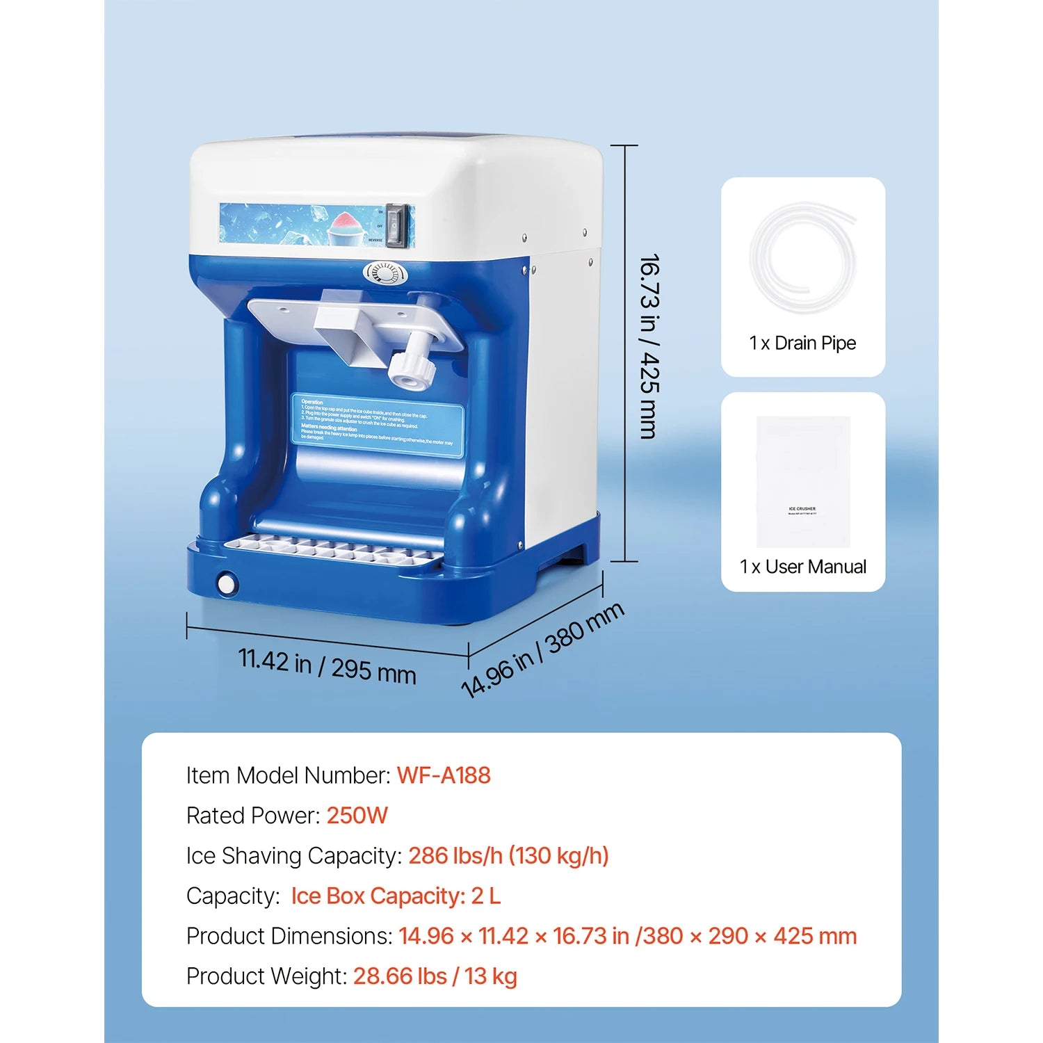 Commercial Ice Shaver Machine 220 lbs/hr Snow Cone Maker 110V