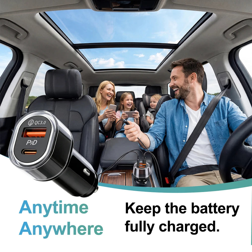 Car Charge GPS Locator Tracker 30W USB Phone Charger Fast Charging Type C QC3.0 Works with iOS Find My APP,Google,Android