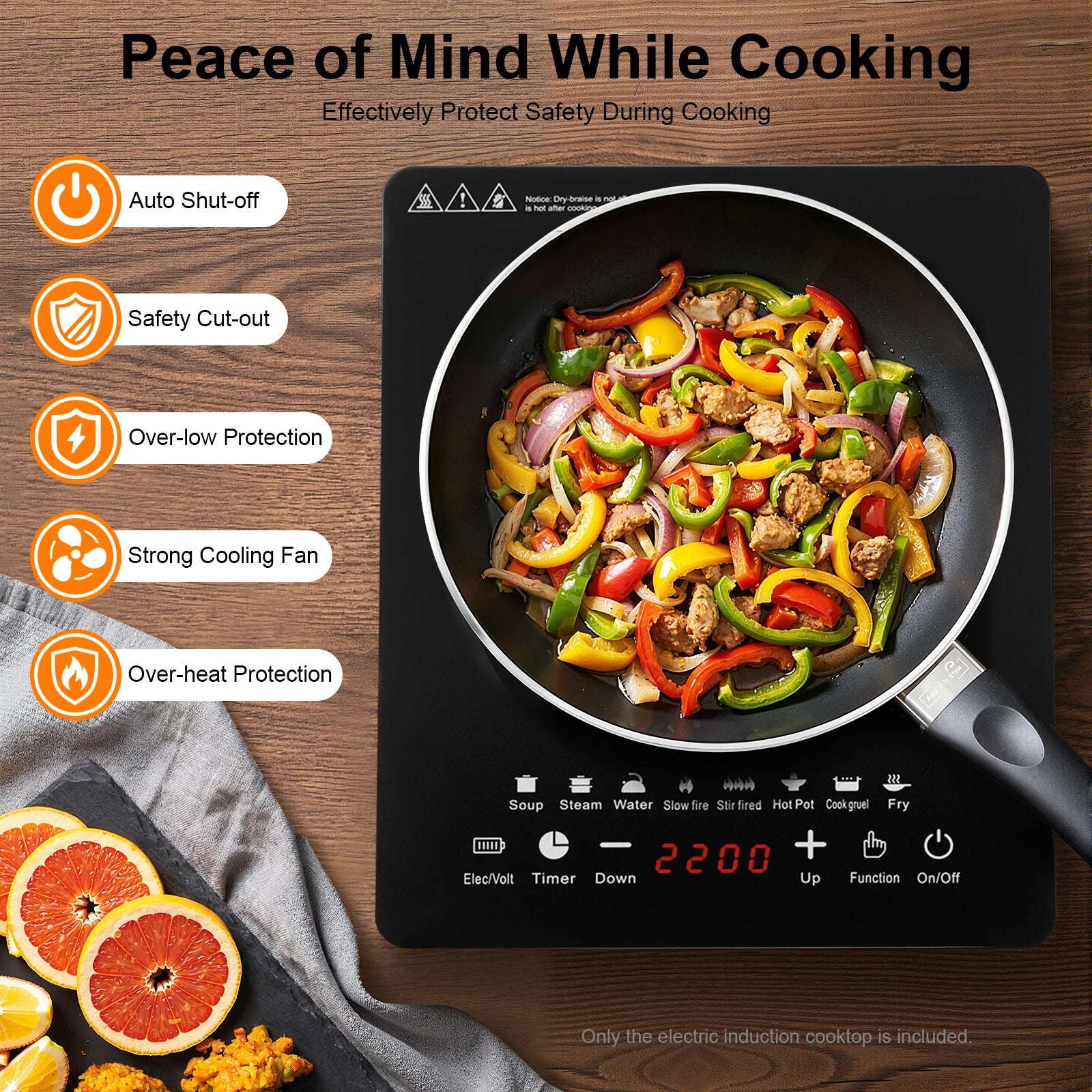 8-Level Induction Cooktop with Timer, 750W Countertop Stove
