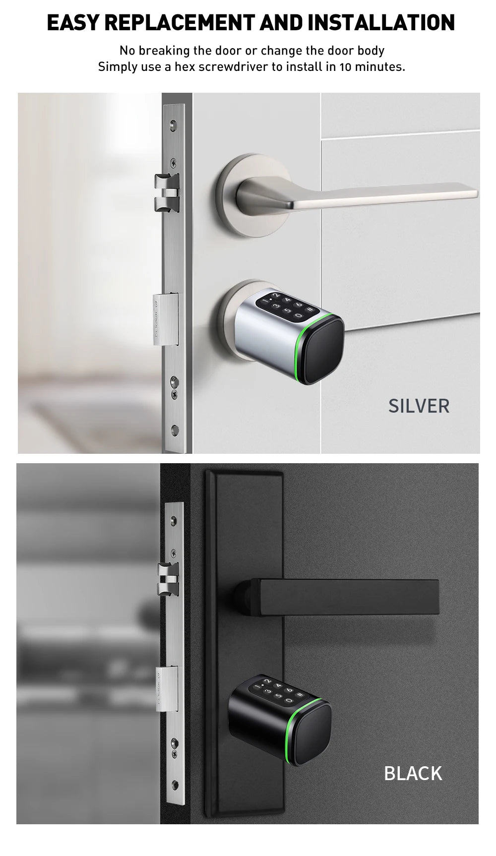 TTLock Smart Lock Cylinder with Keypad, APP Password IC Card Mechanical Key, Adjustable Euro Profile Door Lock
