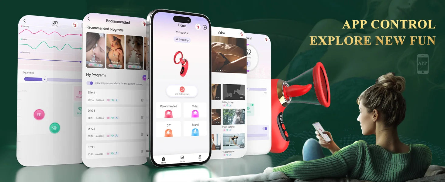 APP Kontrollü Dil ve Titreşim Modlu Klitoral Emici Vibratör