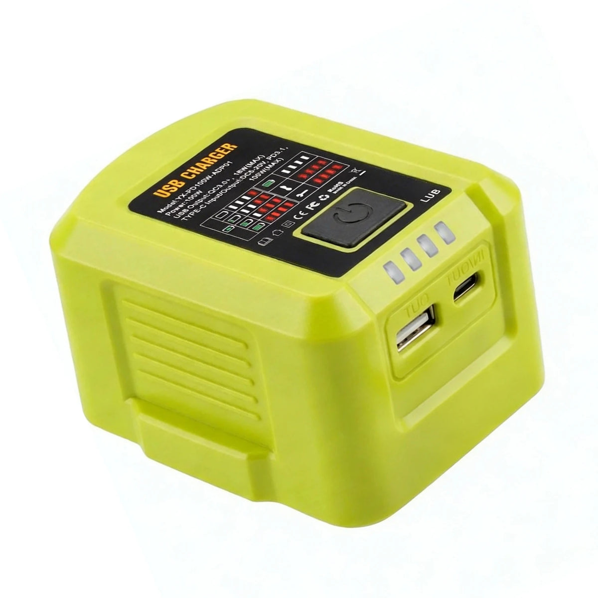 100W bærbar USB-batterioplader til Ryobi ONE+ 18V - USB-C og USB-A