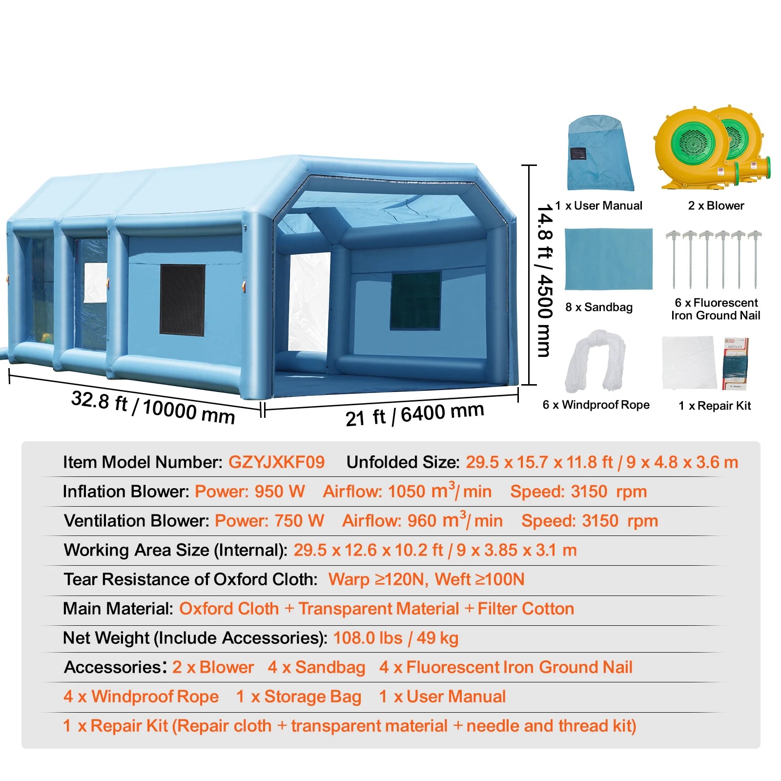 SucceBuy Opblaasbare Spuitcabine met Inflatable Spray Booth met Krachtige Blowers en Luchtfiltersysteem - Draagbare Autospuitcabine