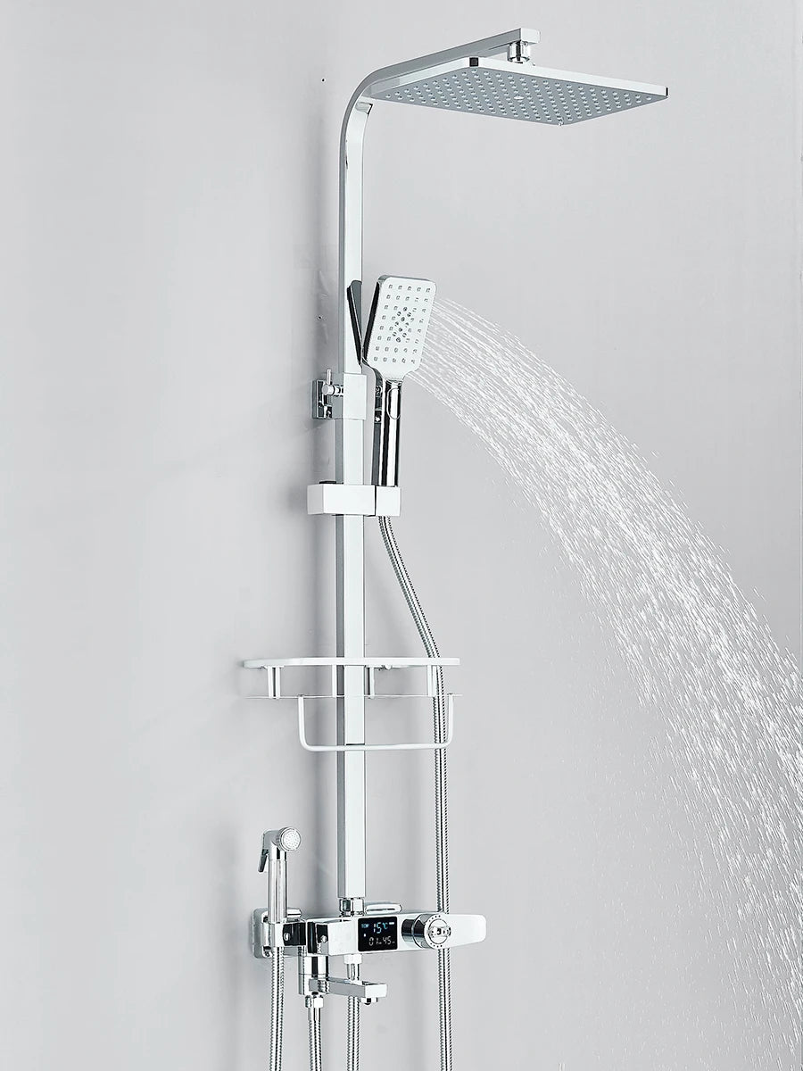 Black Digital Display Thermostatic Shower Faucet Set