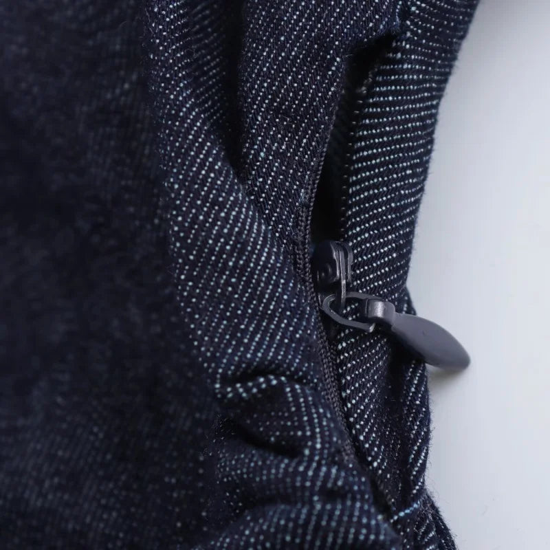 ETJ 2025 Spring New 1975 series denim MIDI dress with lapel side zipper fashion wrinkle waist slim elegant dress