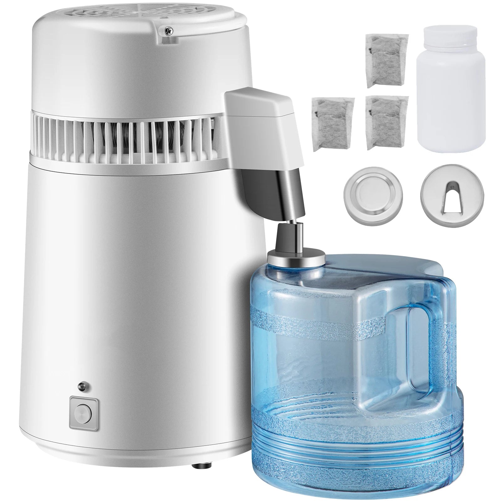 SucceBuy čisticí destilátor vody Pure Water Distiller 750W, filtr s plným upgradem a držadlem 1.1 gal / 4 l, BPA-free nádoba, ideální pro domácí použití, bílá