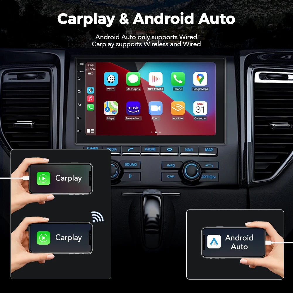 Radio samochodowe 2 Din odtwarzacz multimedialny wideo z CarPlay i Android Auto