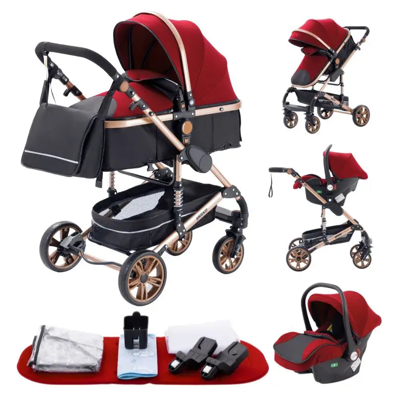 3-in-1 Luxurious Portable Baby Stroller with High Landscape Frame