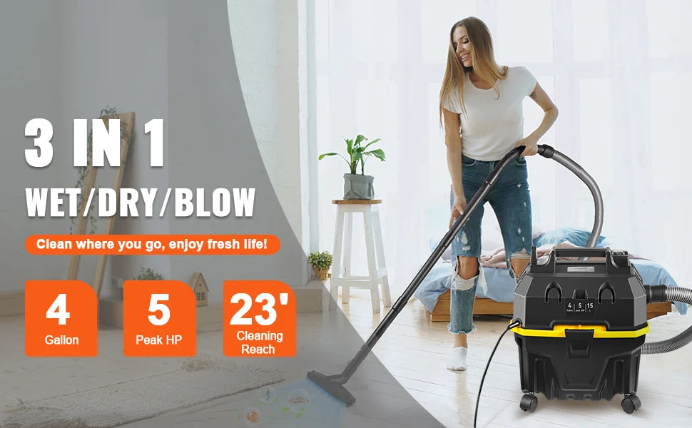 Ηλεκτρική Σκούπα Υγρών και Στερεών 15L 1200W με Ισχυρή Αναρρόφηση και Φυσητήρα
