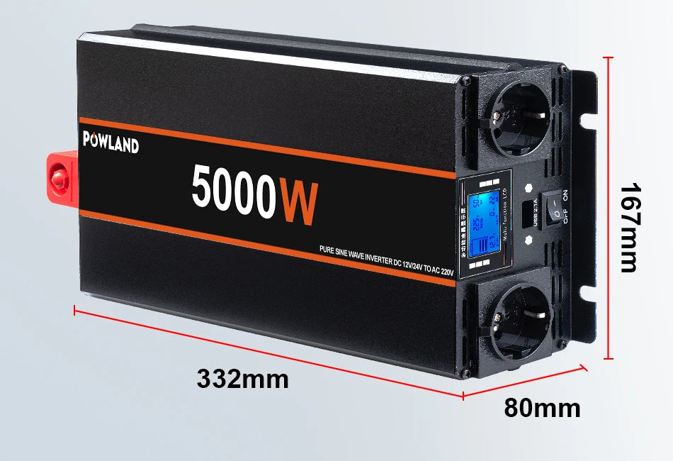 POWLAND Pure Sine Wave Inverter 8KW 6KW 5KW 4KW 3KW DC 12V 24V To AC 220V 50Hz Portable Power Converter With Remote Controller