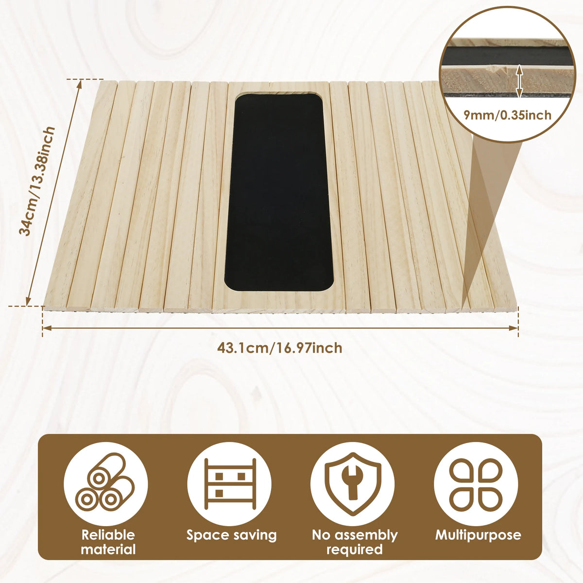 Tabuleiro de madeira para braço de sofá, design dobrável, resistente e robusto, prático para arrumação em casa