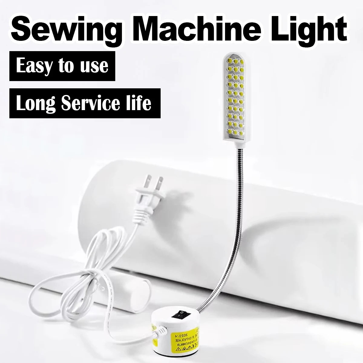 Flexible magnetic LED work light, US plug example