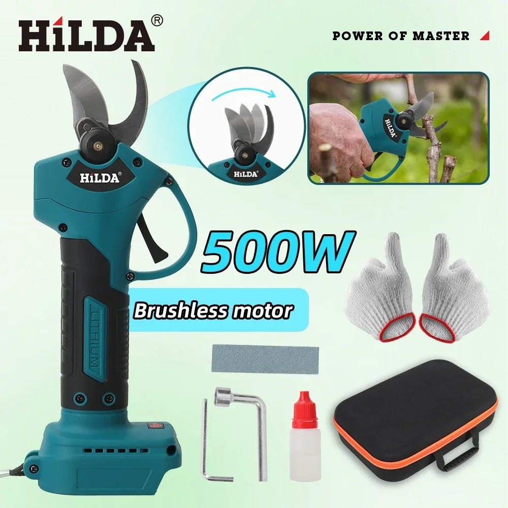 HILDA Brushless Electric Pruning Shears Cordless Fruit Tree Branches Scissors Power Tool For Makita 18V Battery