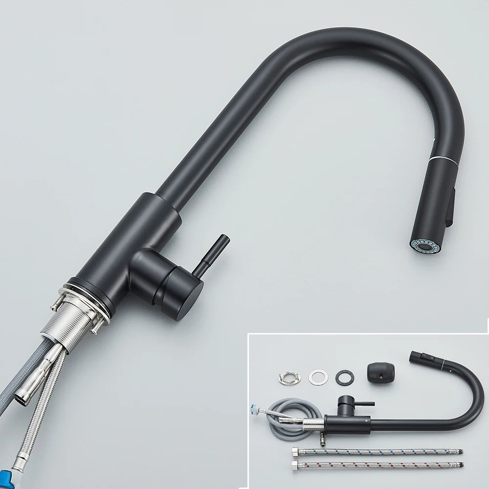 Black Kitchen Faucet with Pull-Out Dual-Function Spray