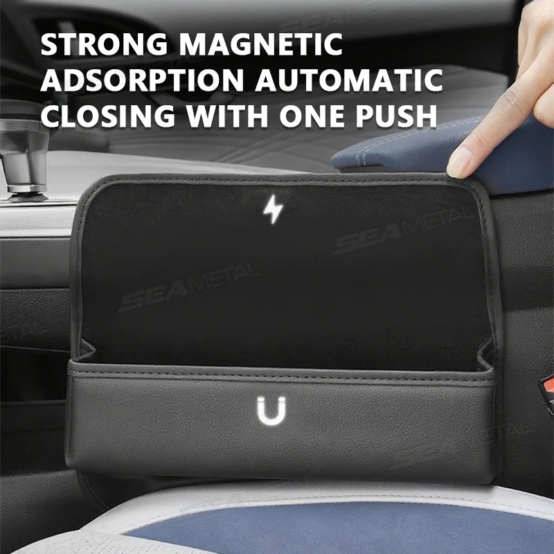 SEAMETAL Large-Capacity Car Storage Bag Magnetic Lid Car Center Console Seat Gap Organizer Universal Auto Seat Gap Filler Box