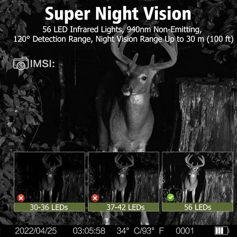 Solar Wildlife 50MP 4K Video Trail Camera Night Vision 0.3s Motion Activated Waterproof Garden Camera Outdoor Hunting Monitoring