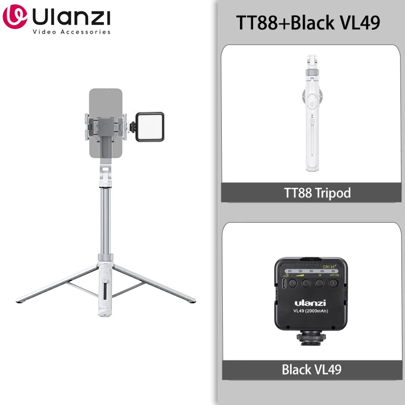 Ulanzi TT88 1.44M Overhead Selfie Stick Phone Tripod with Magnetic Clamp Wireless Remote Extension Tripod for LiveStreaming Vlog