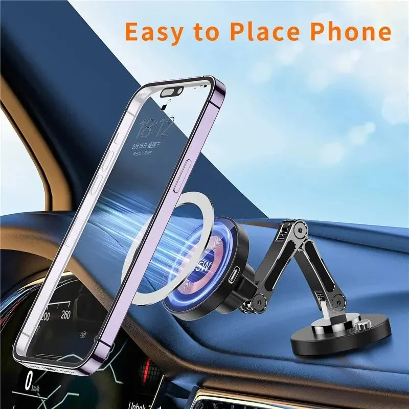 Magnetic Car Phone Mount for iPhone 12–15, Charging Options
