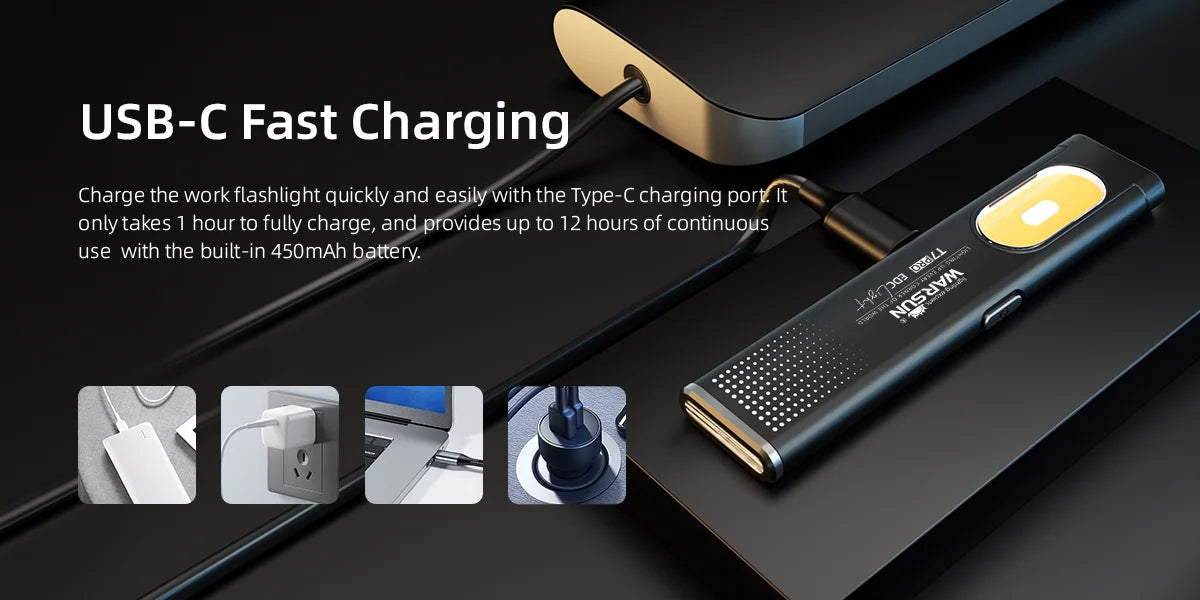 Warsun LED Keychain Flashlight USB-C Rechargeable 600Lm Portable Mini Torch Light Pocket Lantern Flood Work Light With Magnet