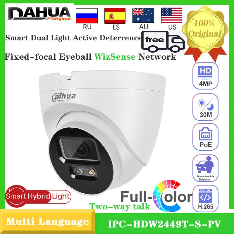 Dahua 4MP Smart Dual Light Active Deterrence Fixed-focal Eyeball WizSense Network Camera two-way talk SMD Plus