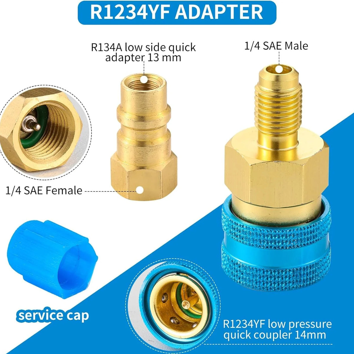Conectores rápidos de aire 2 piezas R1234YF/R12 a R134A Conectores Adaptadores de aire acondicionado de coche Fitting herramientas de coche