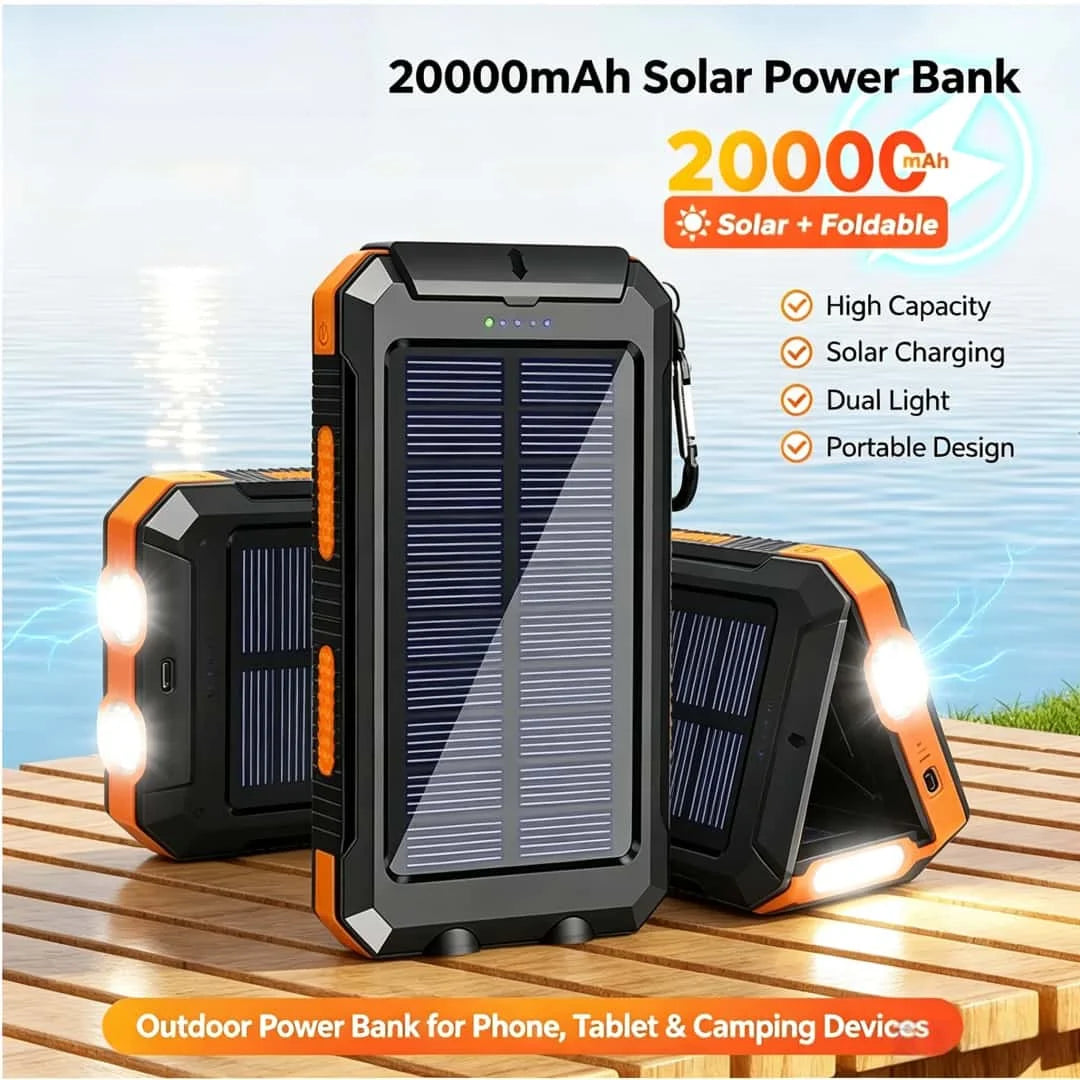 OutdoorVPortable 20000mAh Solar Power Bank External Battery Pack With LED Light Compass USB Output Emergency Backup Power